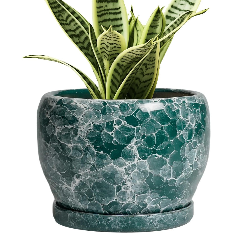 6 Inch Green Round Ceramic Plant Pot