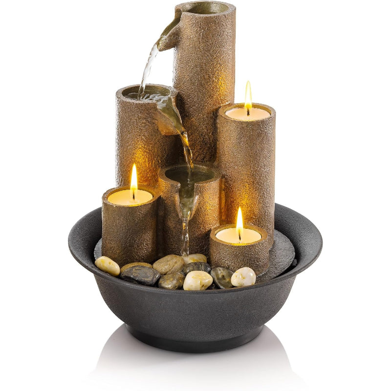 11 Inch Brown 3‑Candle Tabletop Fountain