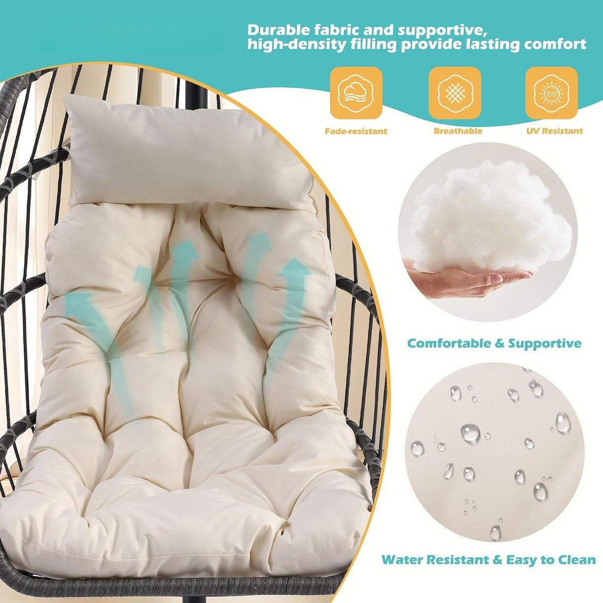 Beige Hanging Egg Chair With Stand