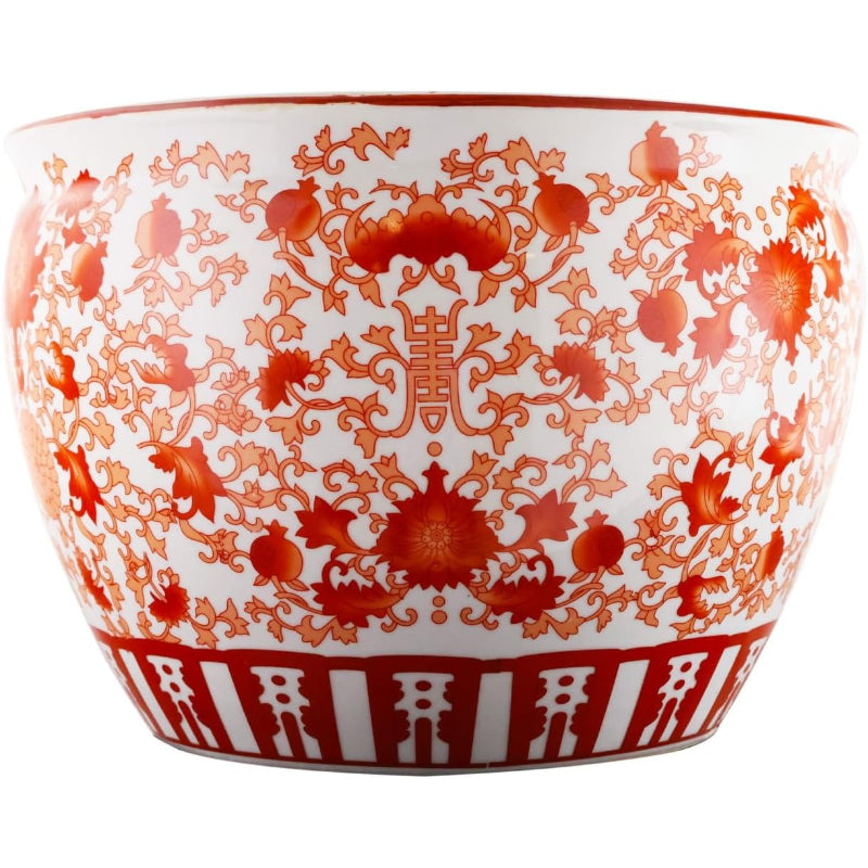 12 Inch Oriental Red Coral Fish Bowl