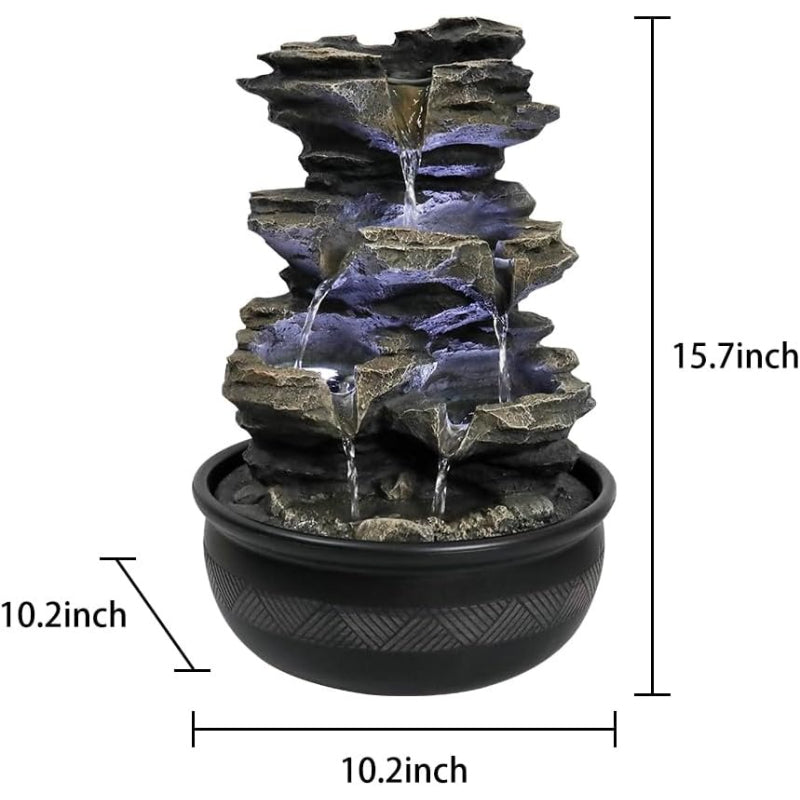 15.7 Inch Gray Led Rock Falls Tabletop Fountain