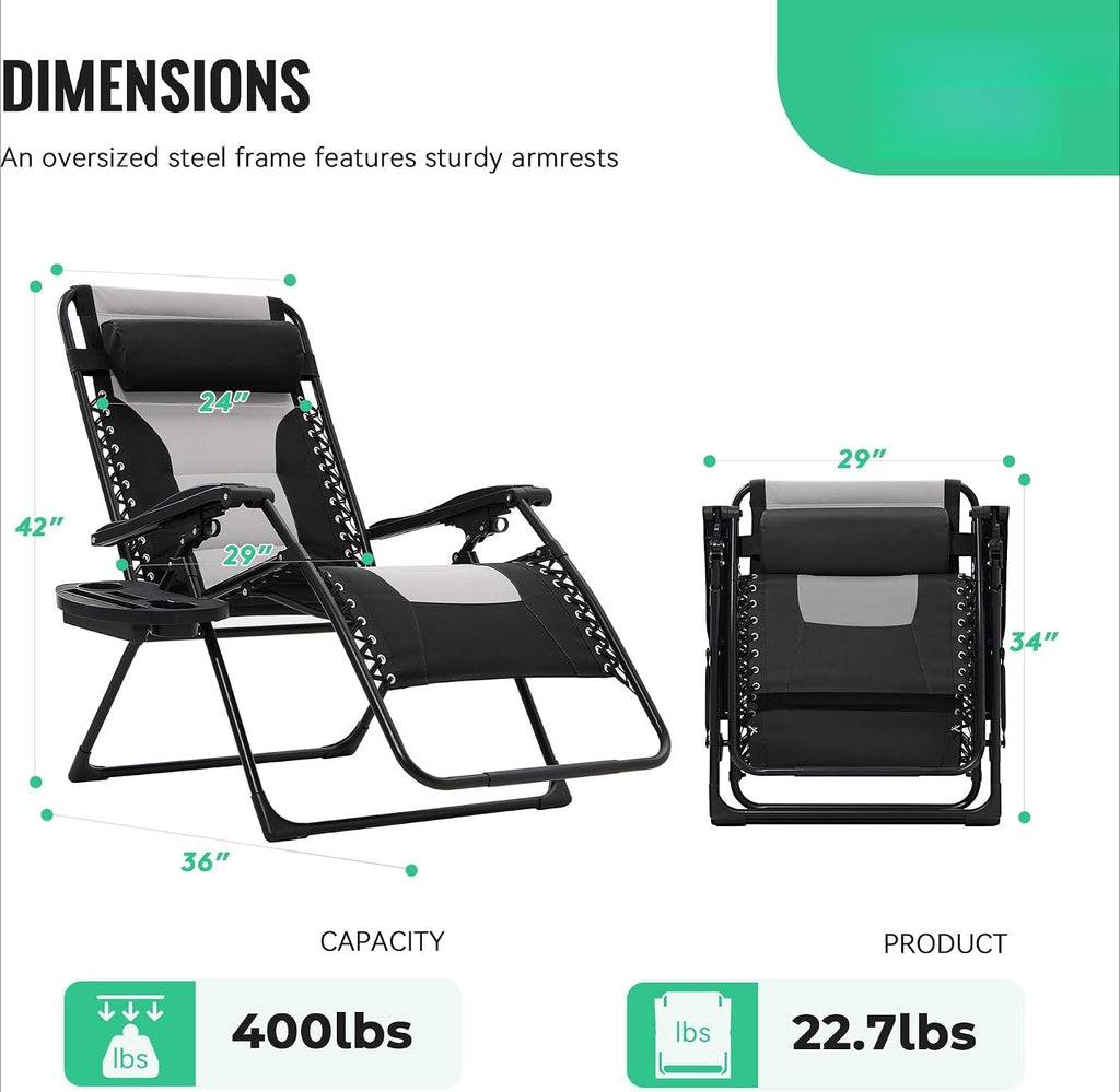 2‑Pack Black‑Gray Oversized Zero Gravity Chair