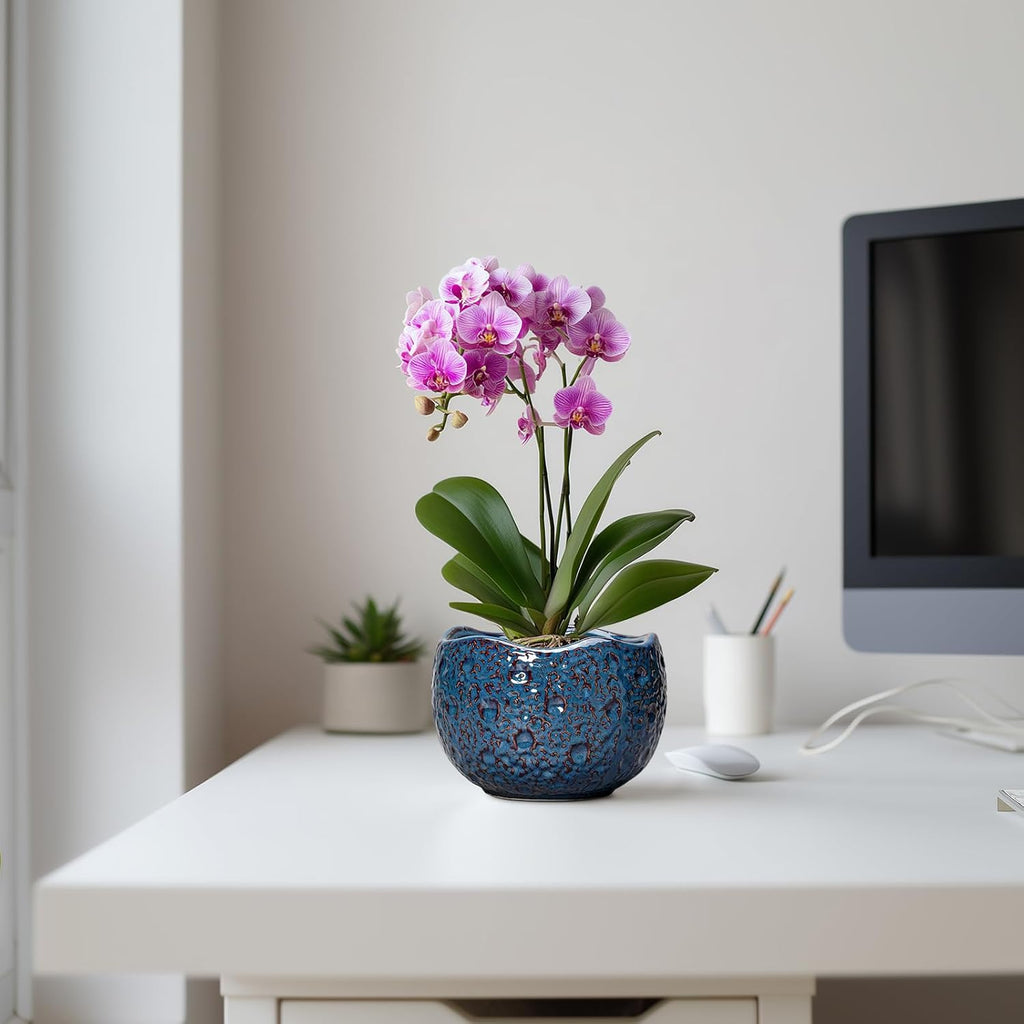 6 Inch Retro Blue Ceramic Plant Pot
