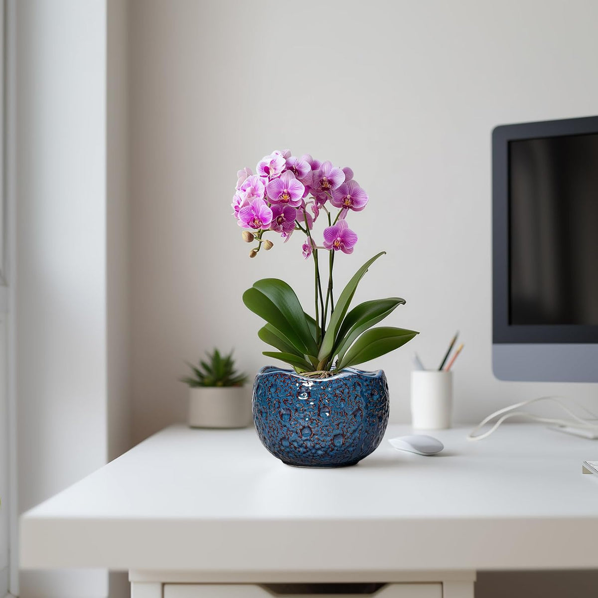 6 Inch Retro Blue Ceramic Plant Pot