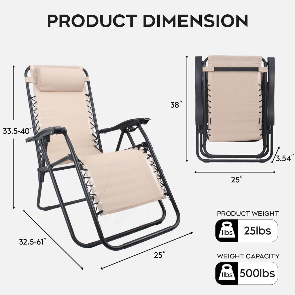 2‑Pack Beige‑Brown Zero Gravity Lounge Chair
