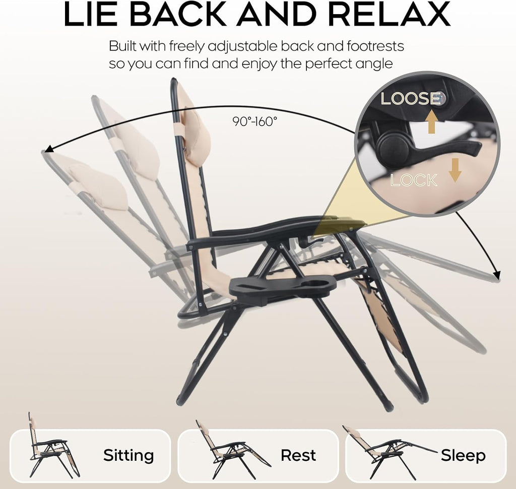 2‑Pack Beige‑Brown Zero Gravity Lounge Chair