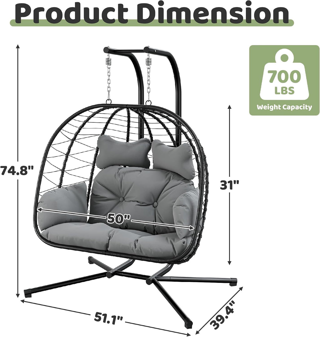 Black‑Grey Double Egg Swing Chair With Stand