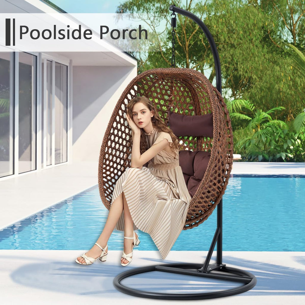 Brown Hanging Egg Swing Chair With Stand