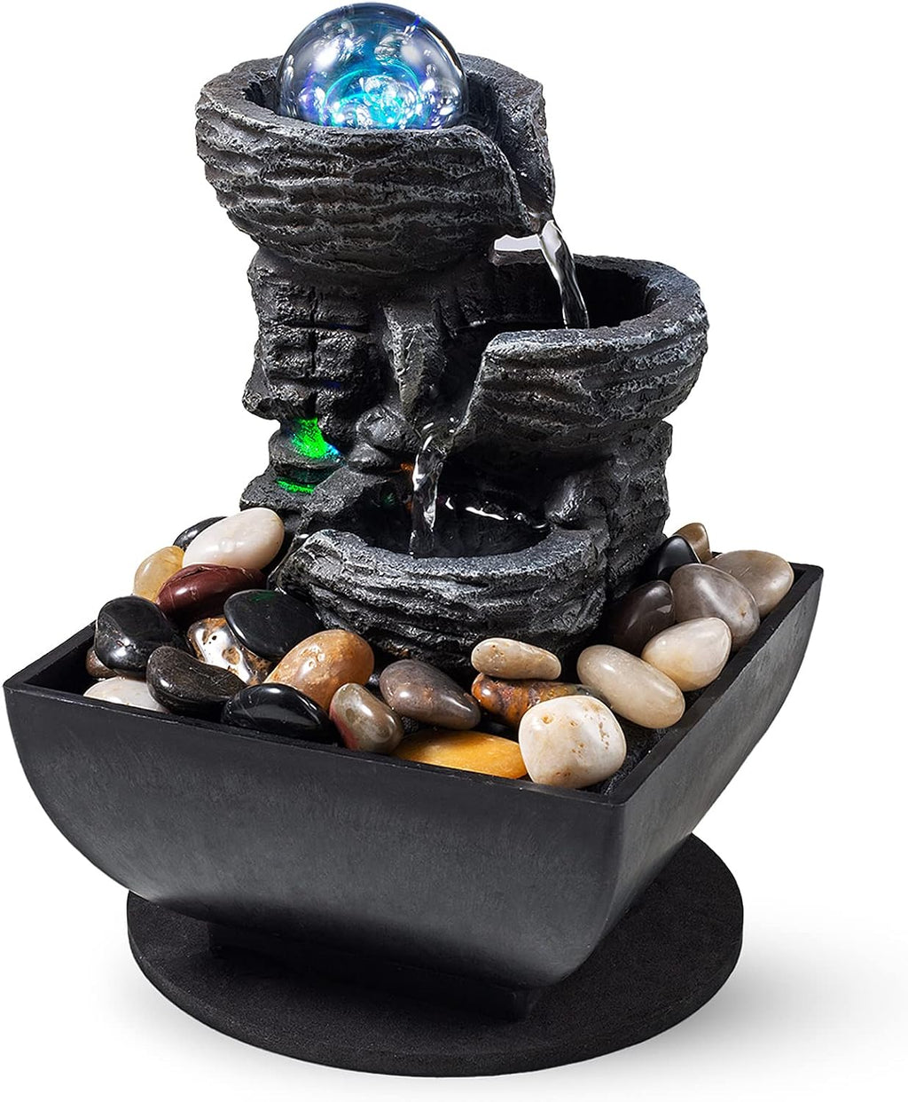 Layered Rock Led Tabletop Fountain With Bubble Balls
