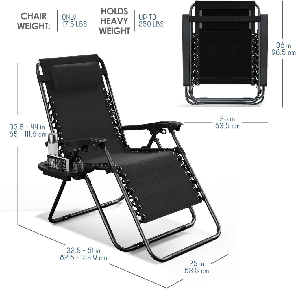 2‑Pack Black Zero Gravity Patio Chair