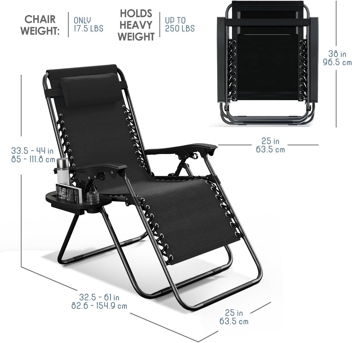 2‑Pack Black Zero Gravity Patio Chair