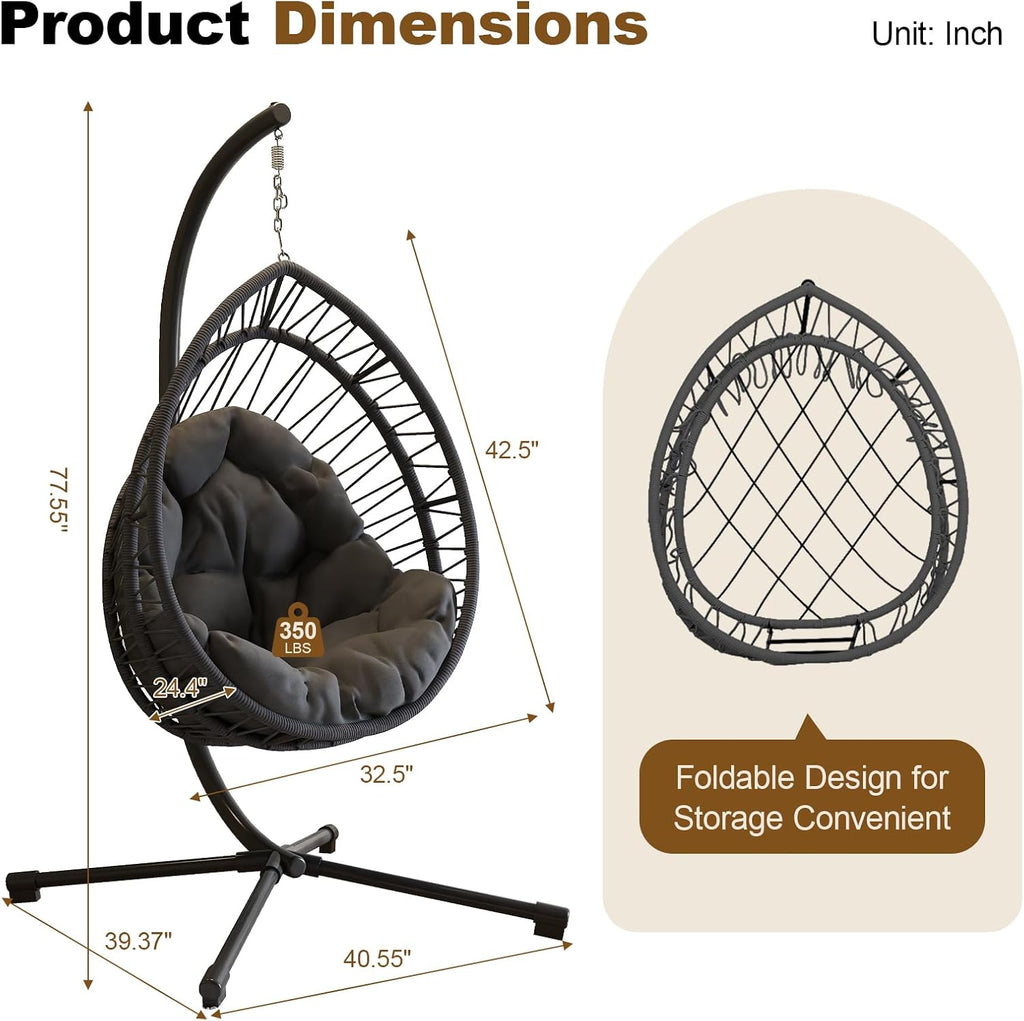 Dark Grey Hanging Egg Chair With Stand
