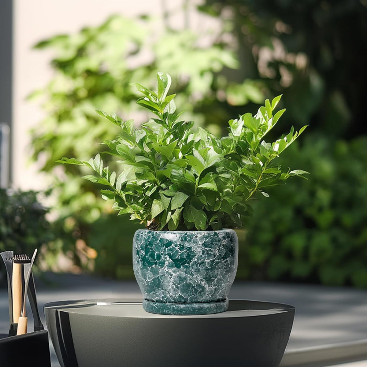 6 Inch Green Round Ceramic Plant Pot