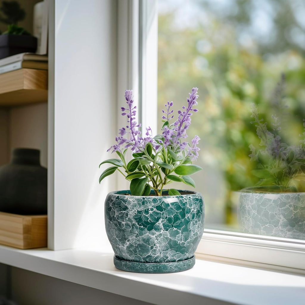 6 Inch Green Round Ceramic Plant Pot