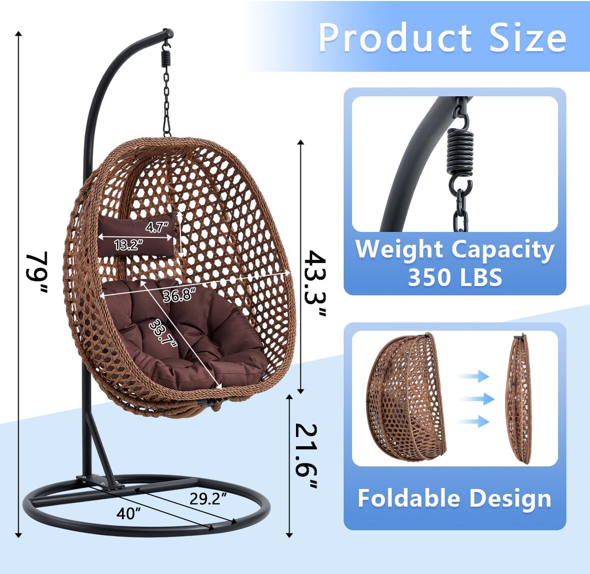 Brown Hanging Egg Swing Chair With Stand