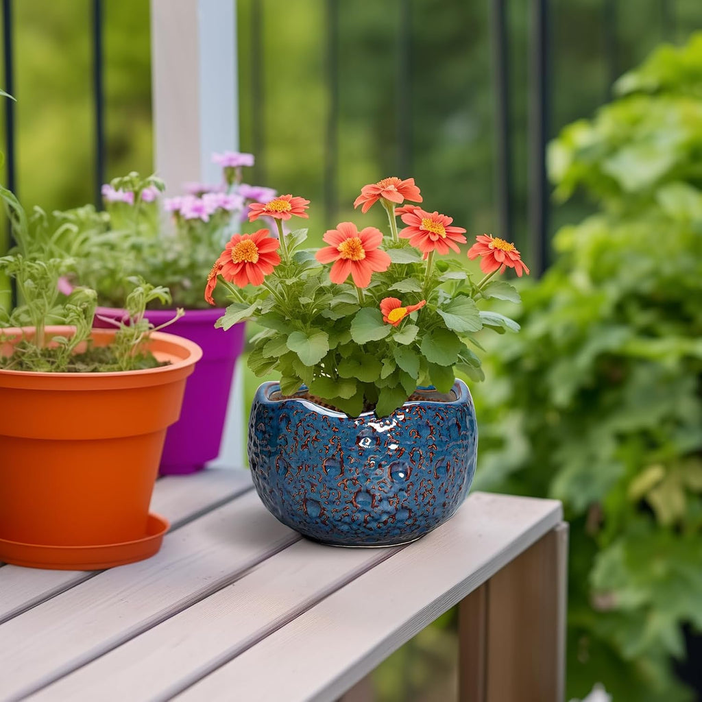 6 Inch Retro Blue Ceramic Plant Pot