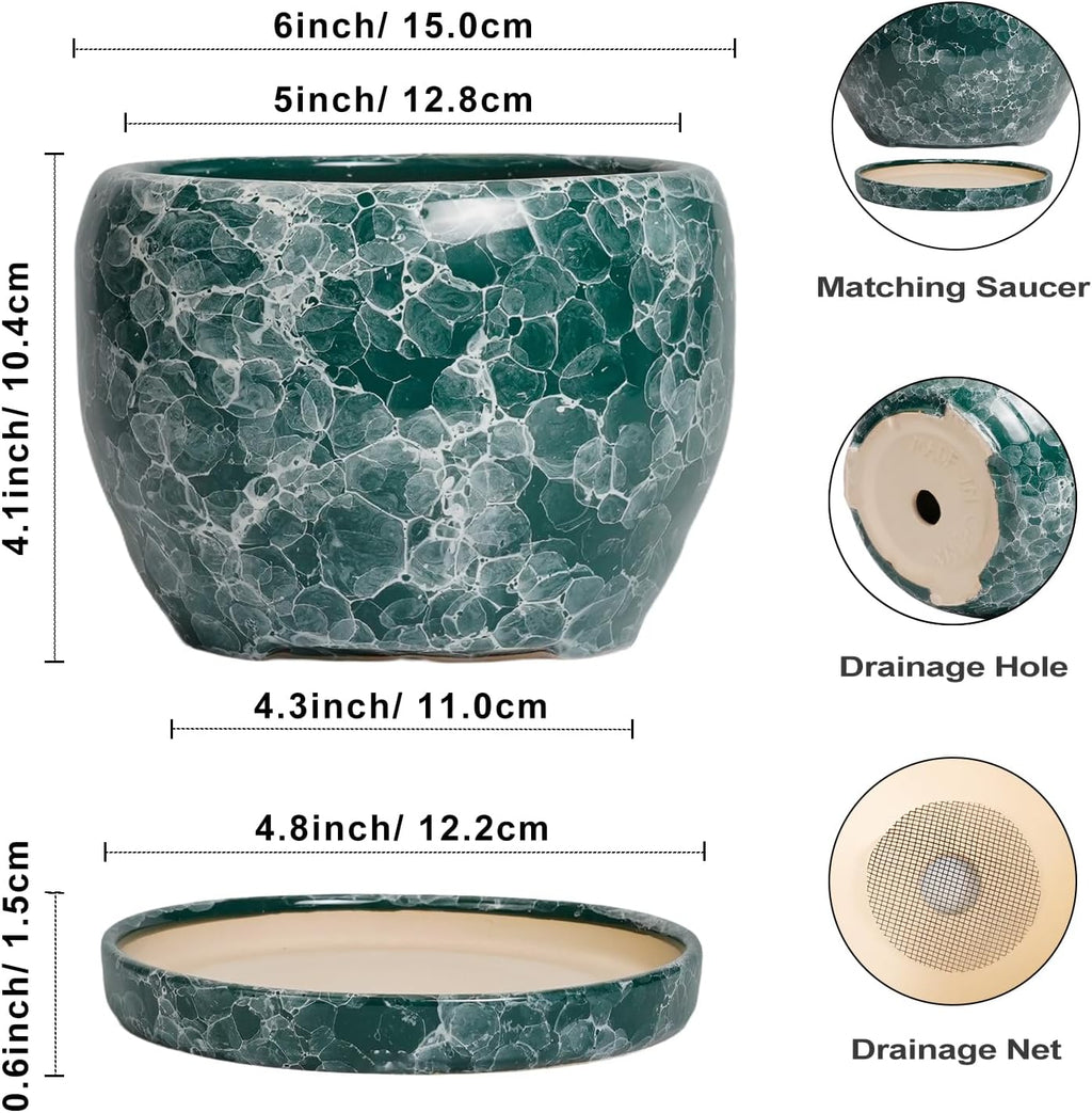 6 Inch Green Round Ceramic Plant Pot