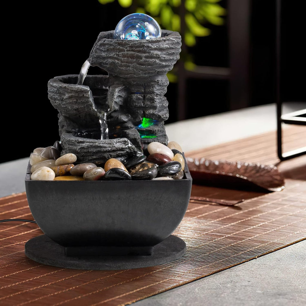 Layered Rock Led Tabletop Fountain With Bubble Balls