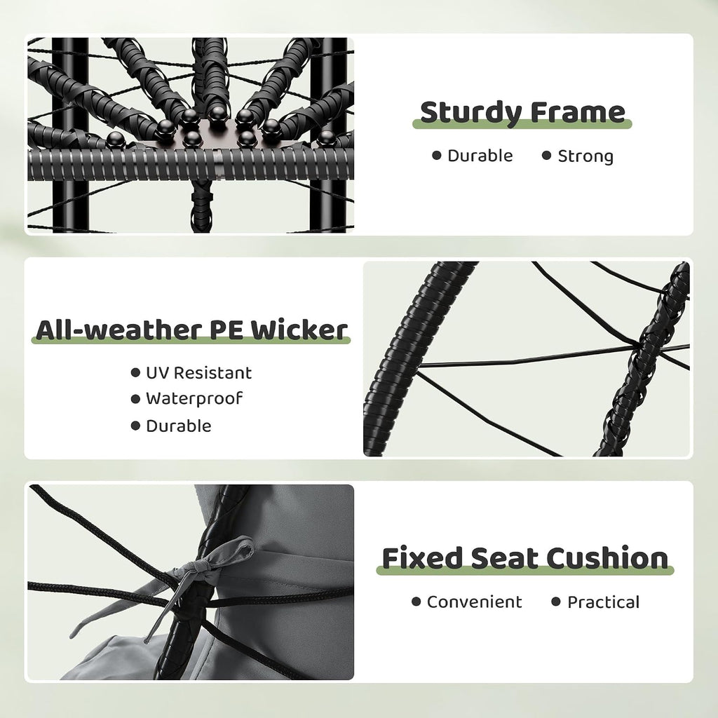 Black‑Grey Double Egg Swing Chair With Stand