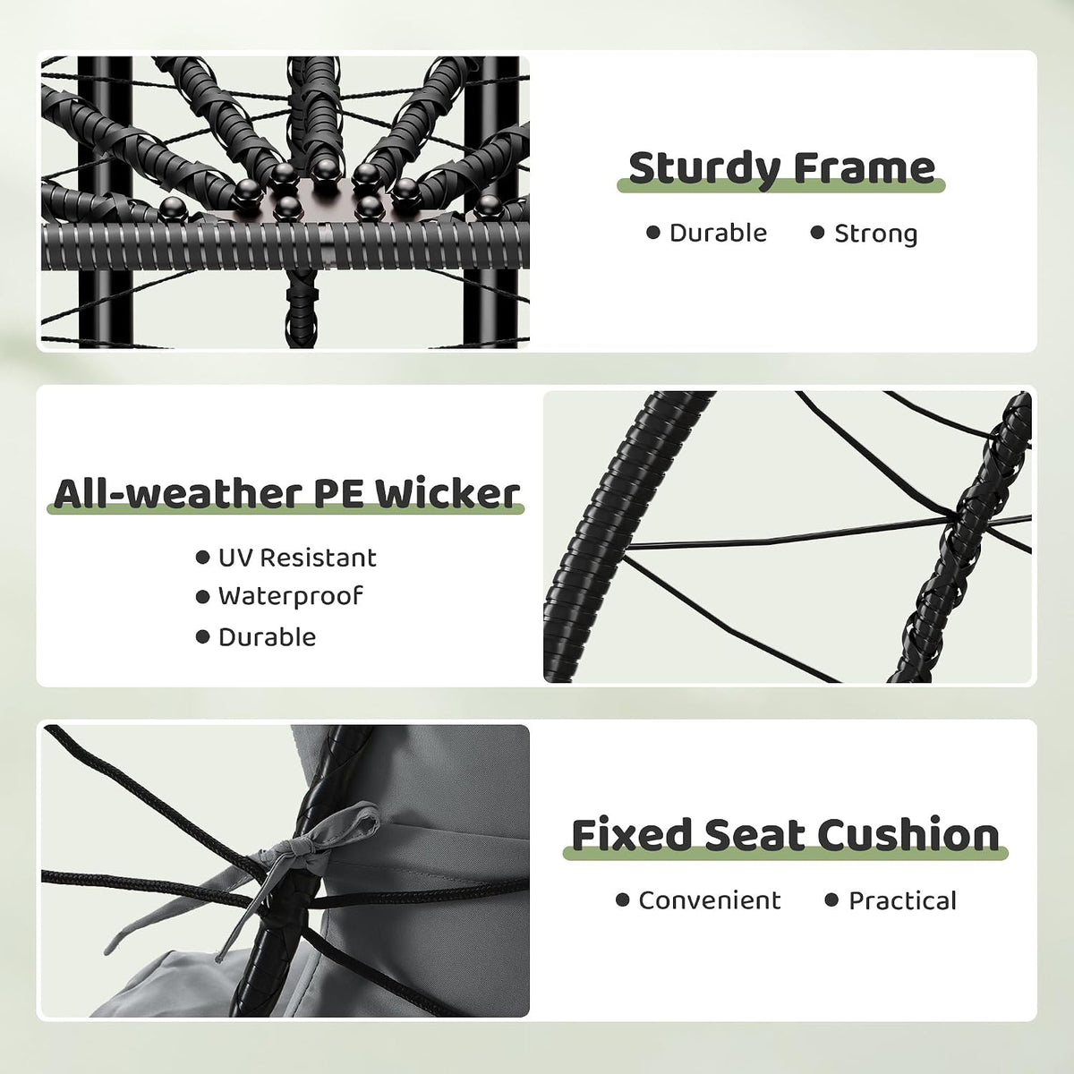 Black‑Grey Double Egg Swing Chair With Stand