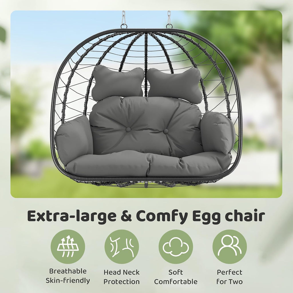 Black‑Grey Double Egg Swing Chair With Stand