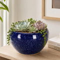 Round Blue Glazed Ceramic Flower Pot