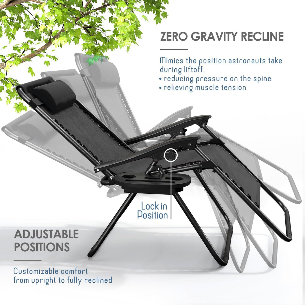 2‑Pack Black Zero Gravity Patio Chair