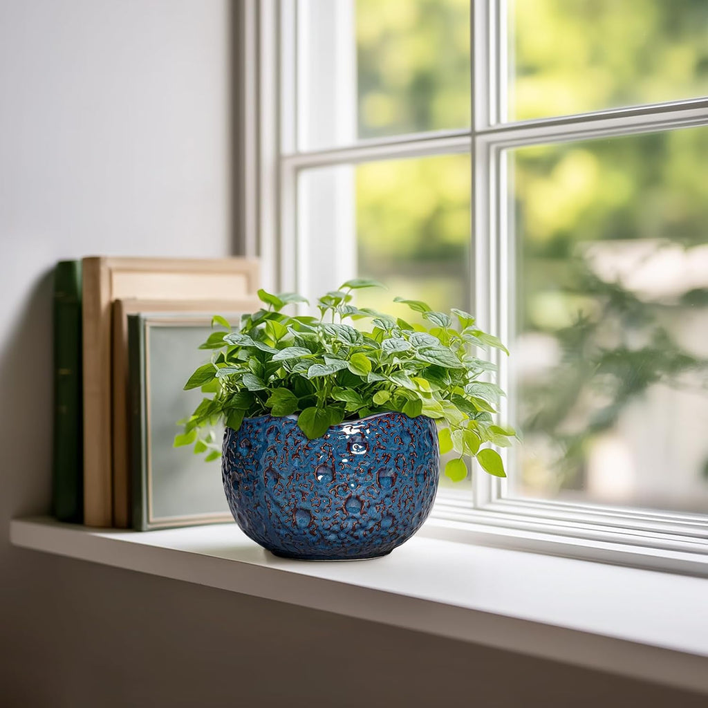6 Inch Retro Blue Ceramic Plant Pot