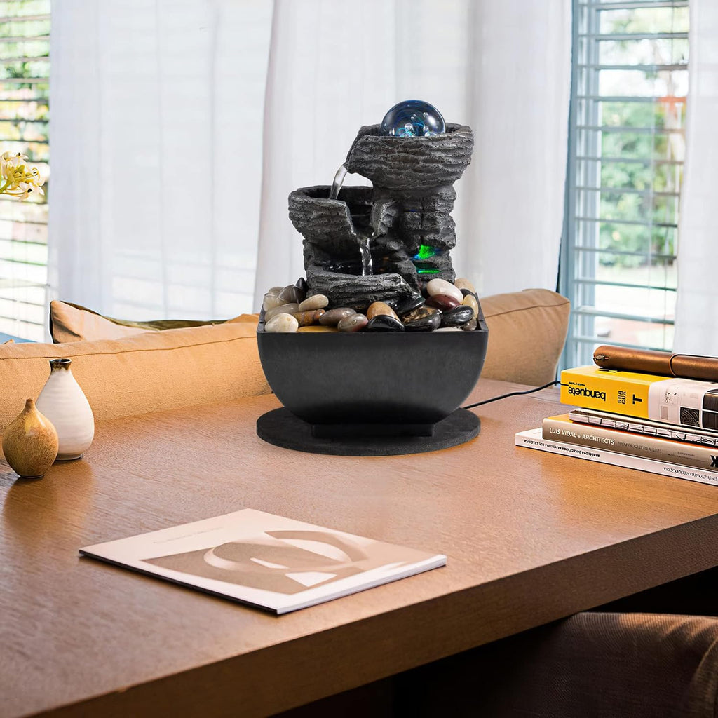 Layered Rock Led Tabletop Fountain With Bubble Balls