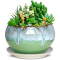 5.5 Inch Green Rustic Drip Glazed Dahlia Planter
