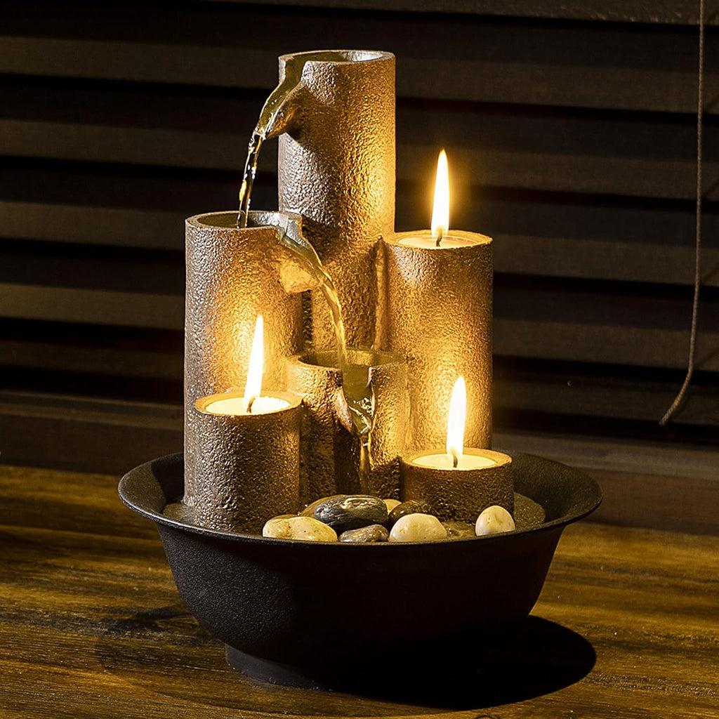 11 Inch Brown 3‑Candle Tabletop Fountain