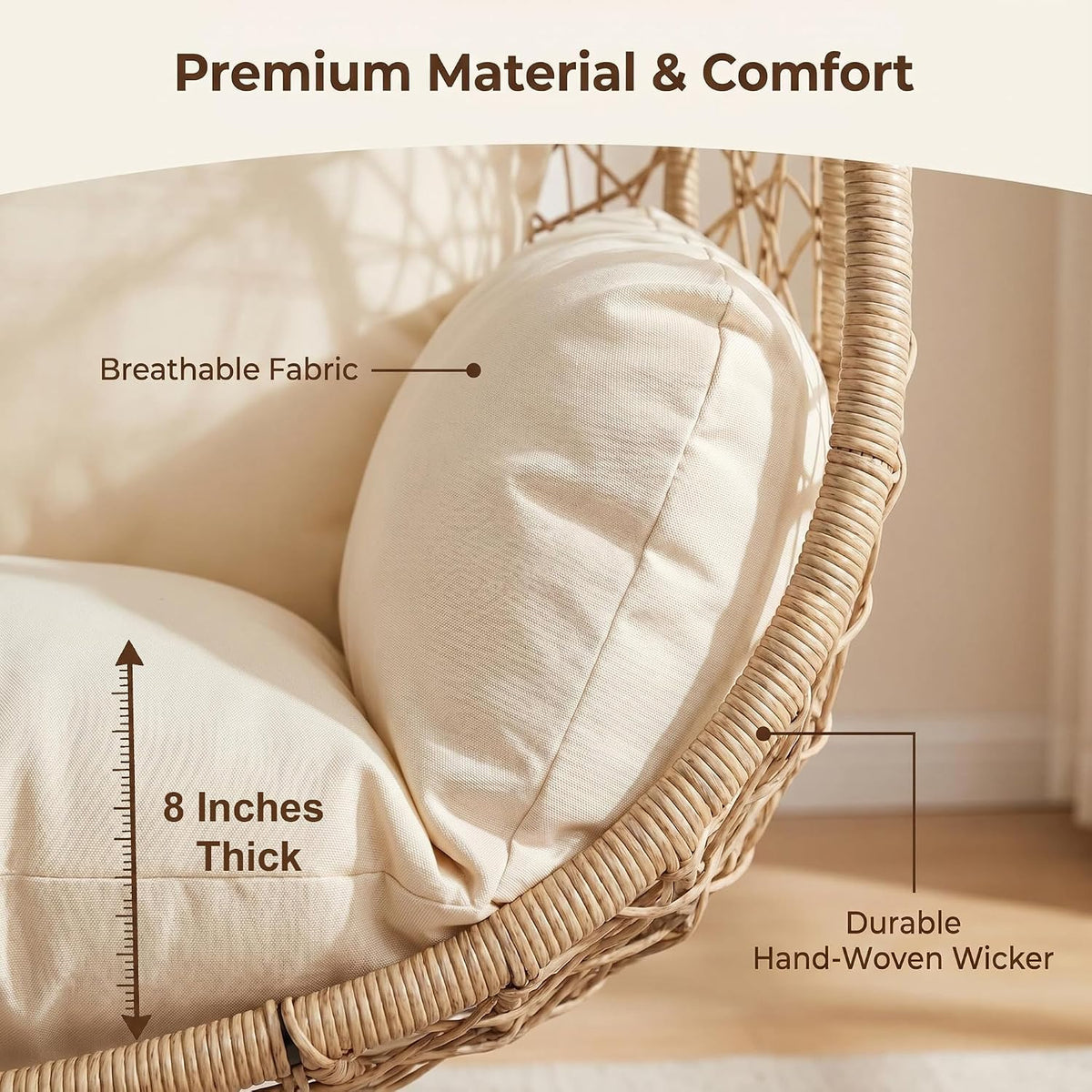 Beige Wicker Hanging Egg Chair With Stand
