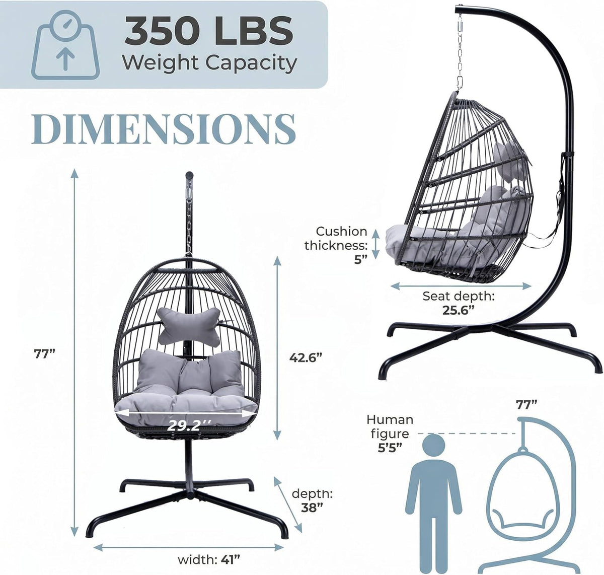 Grey Egg Swing Chair With Stand