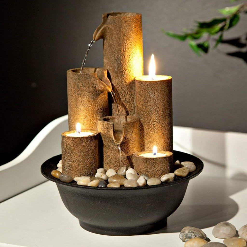11 Inch Brown 3‑Candle Tabletop Fountain