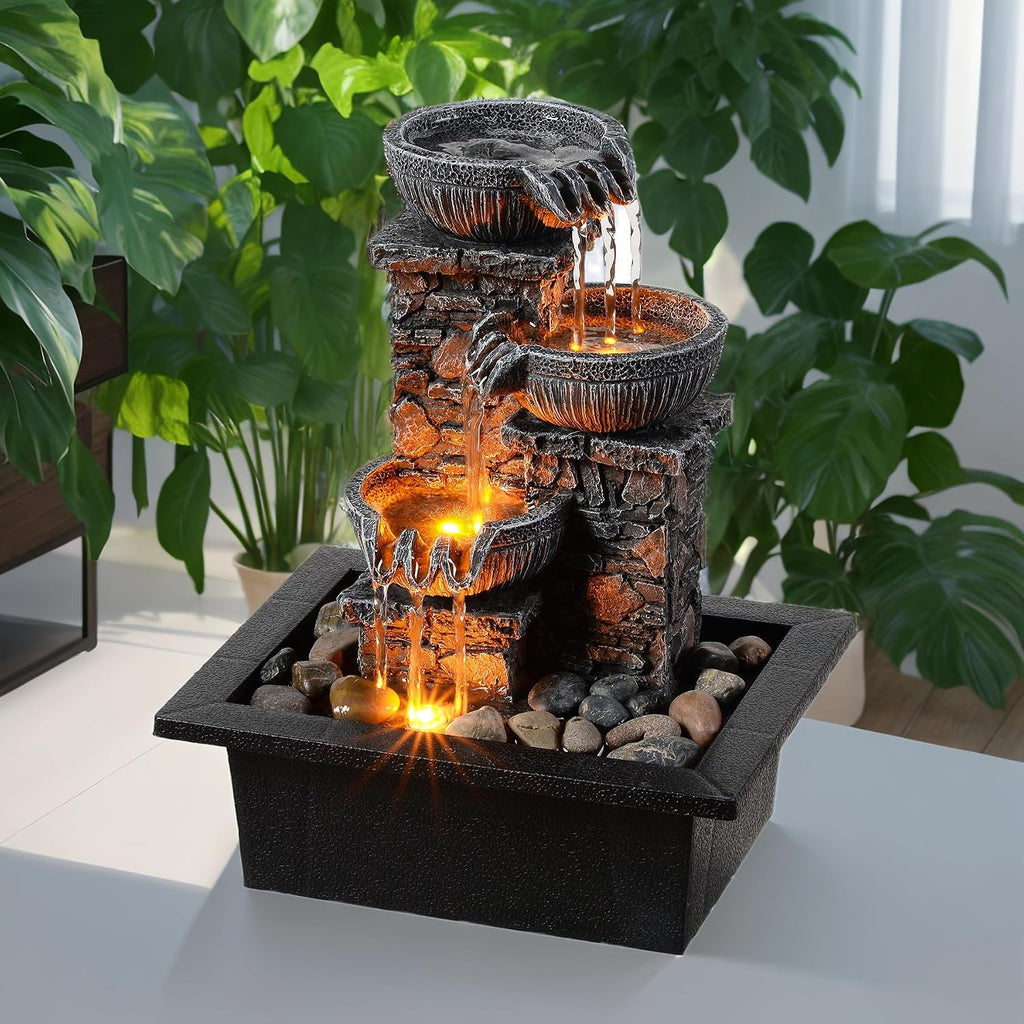 3‑Bowl Led Tabletop Waterfall Fountain
