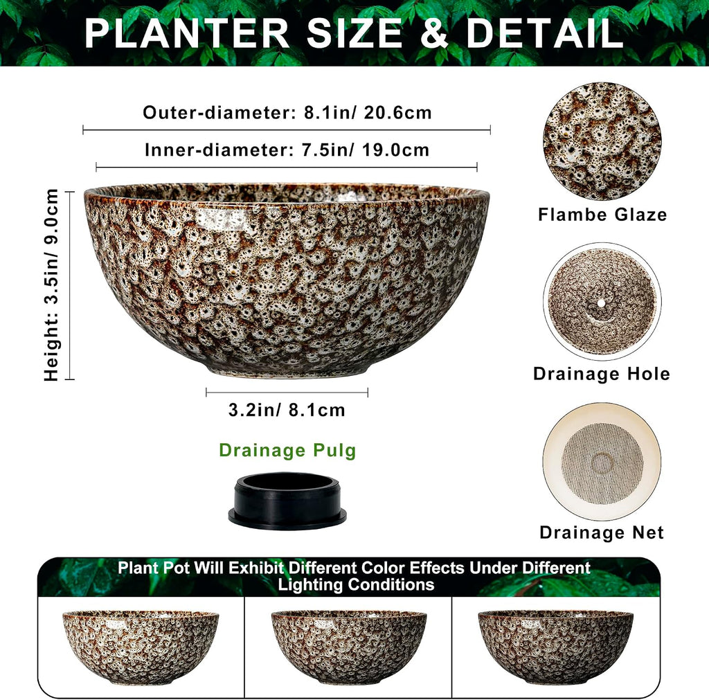 8 Inch Ceramic Succulent Pots, White Leopard