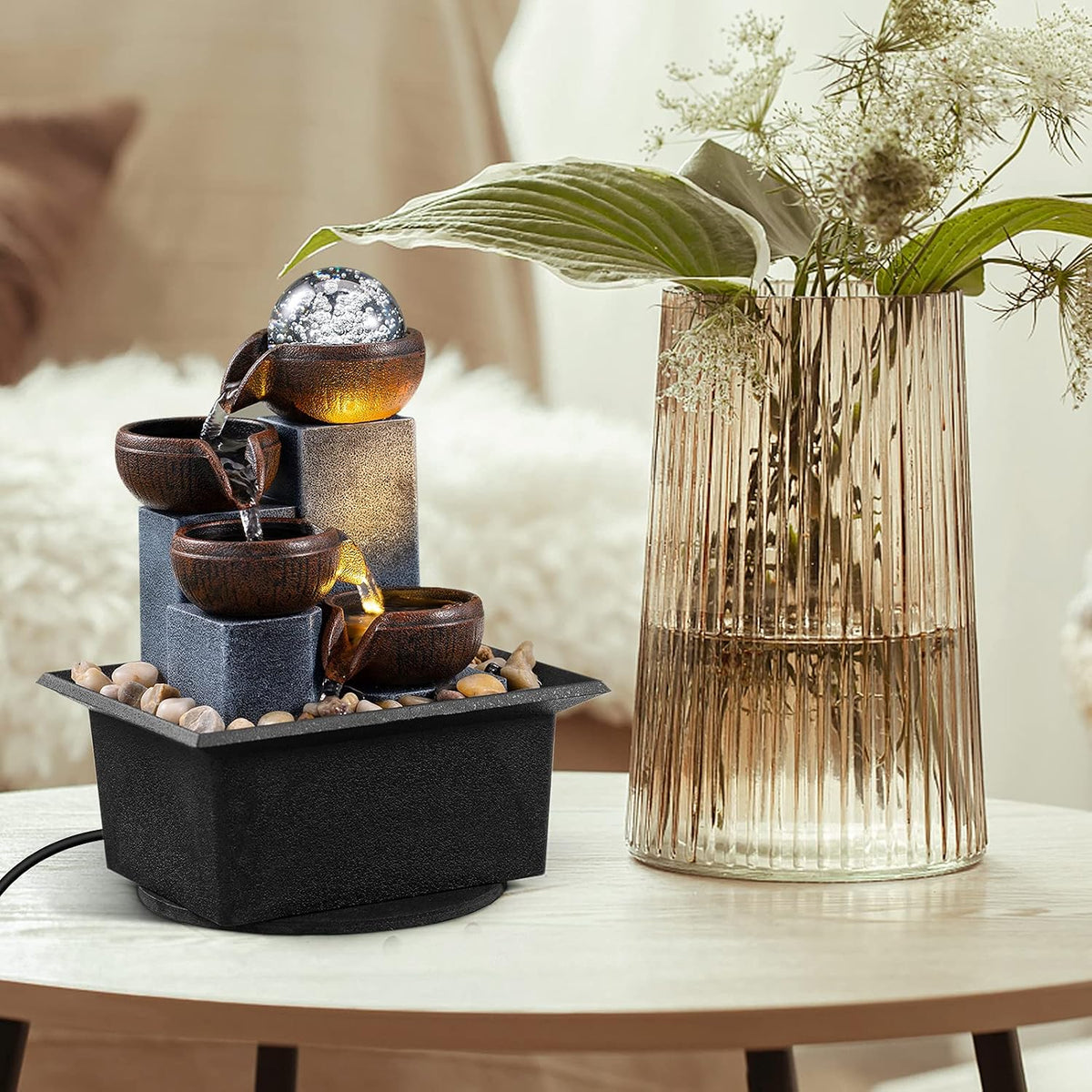 4‑Level Led Tabletop Fountain With Bubble Balls
