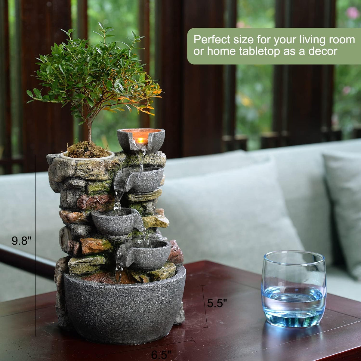 4‑Bowl Rockery Tabletop Fountain