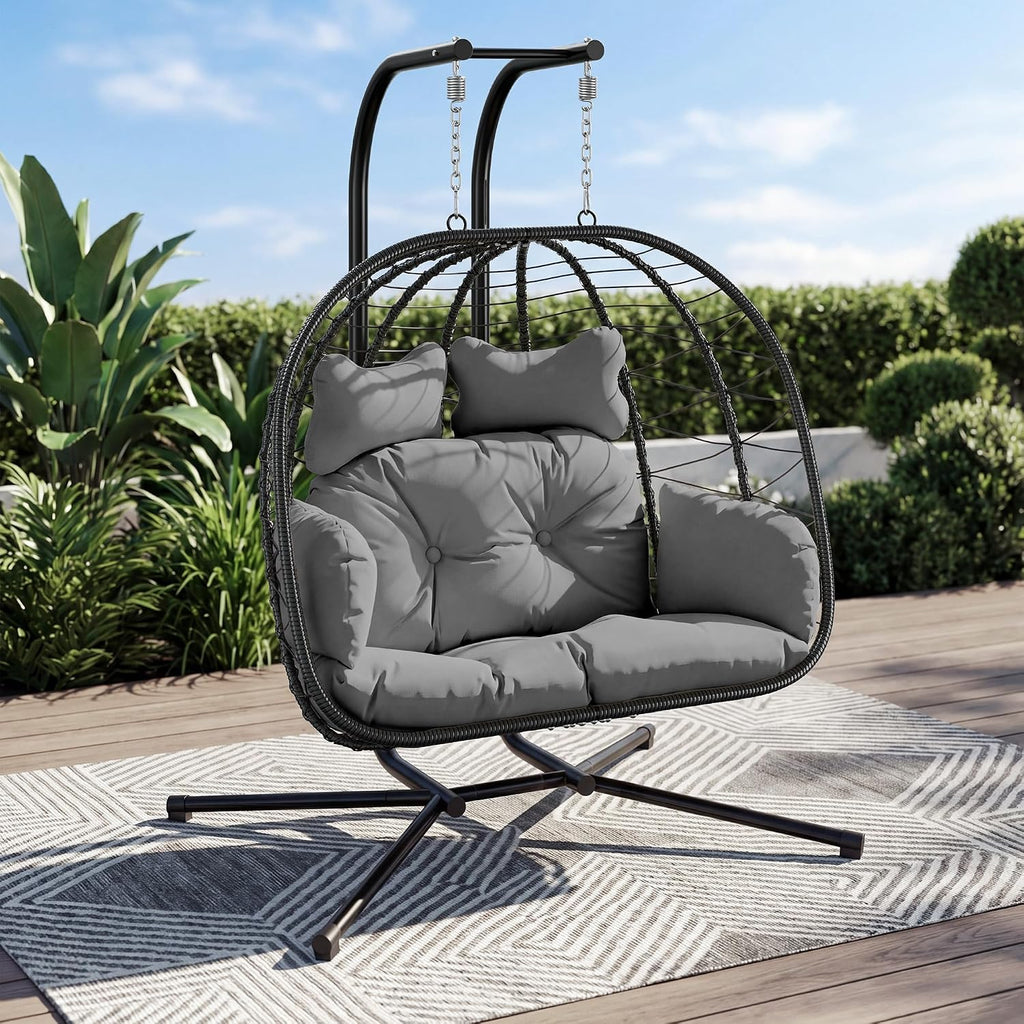 Black‑Grey Double Egg Swing Chair With Stand
