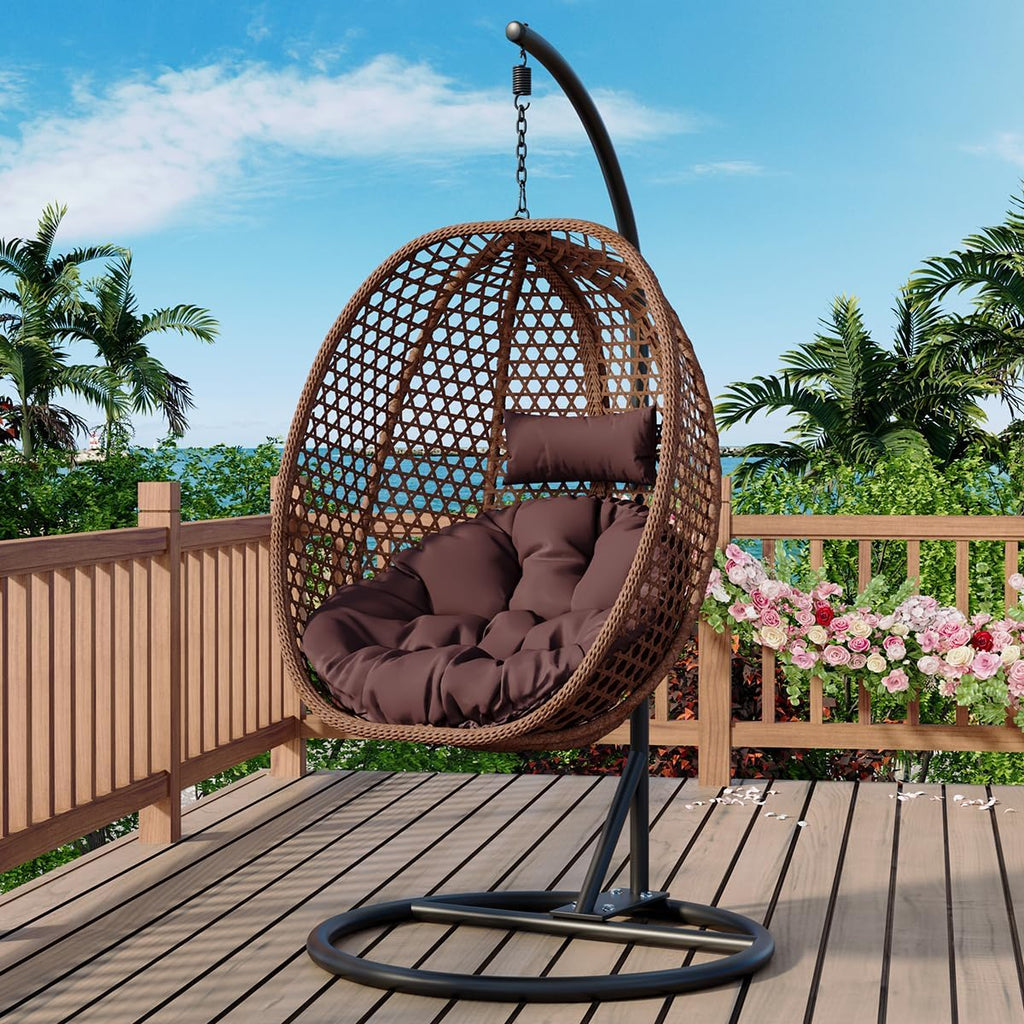 Brown Hanging Egg Swing Chair With Stand