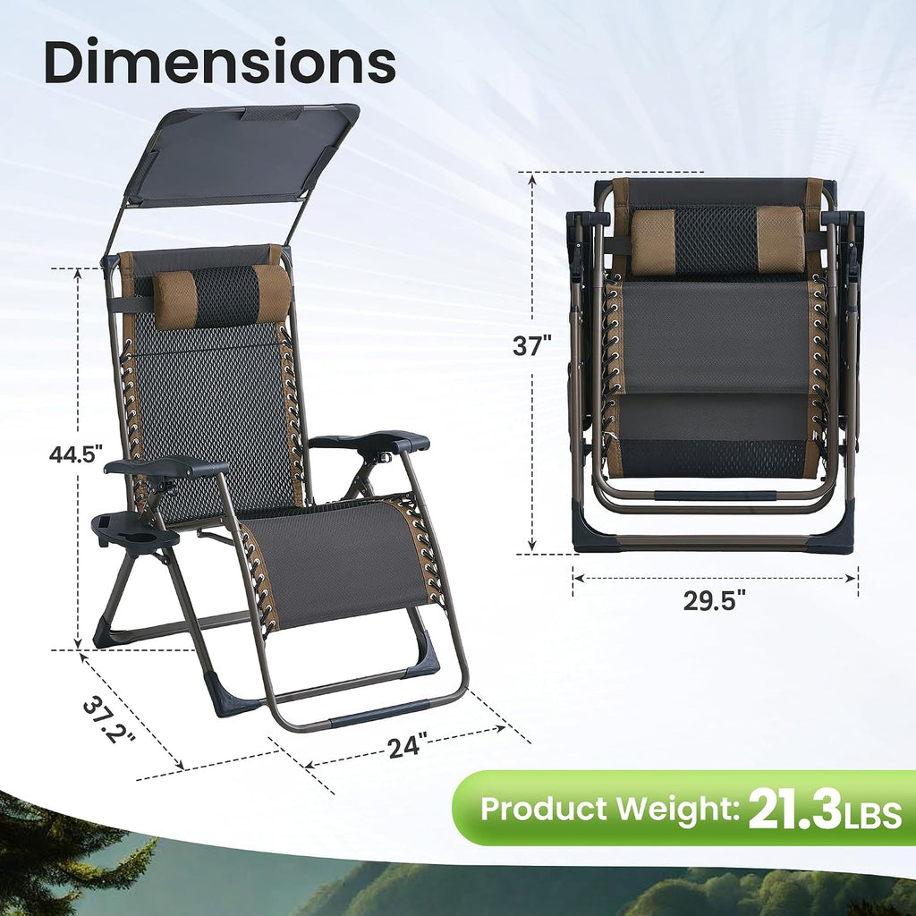 2‑Pack Canopy Zero Gravity Patio Recliner