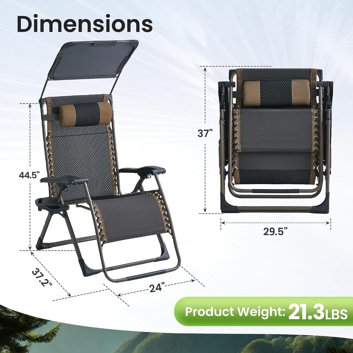 2‑Pack Canopy Zero Gravity Patio Recliner