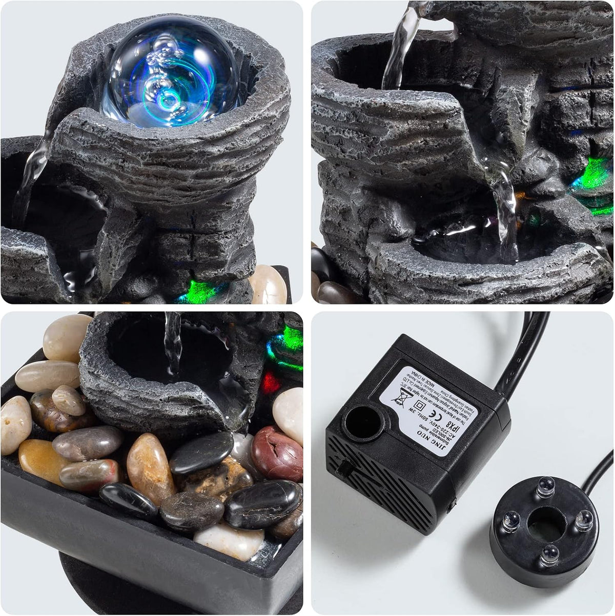 Layered Rock Led Tabletop Fountain With Bubble Balls