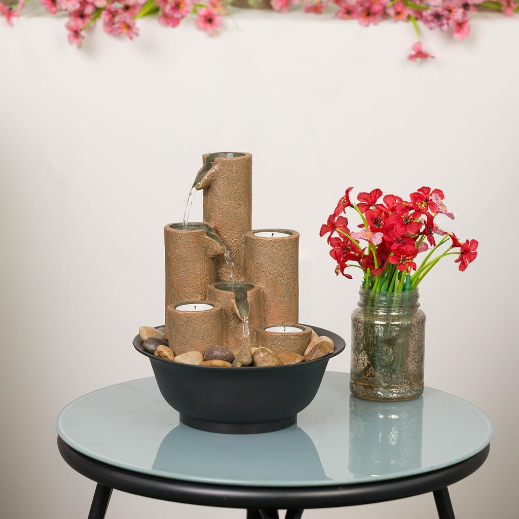 11 Inch Brown 3‑Candle Tabletop Fountain