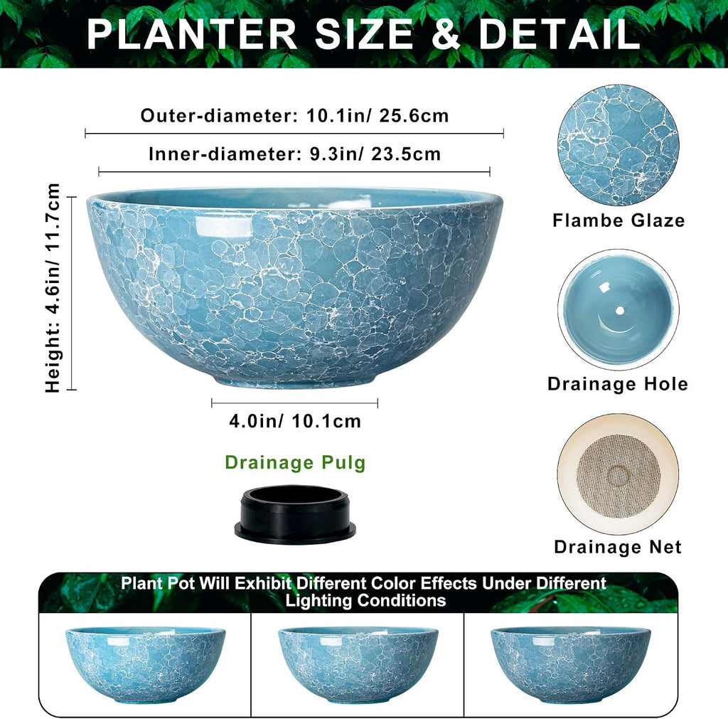10 Inch Droplet Blue Ceramic Lotus Planter