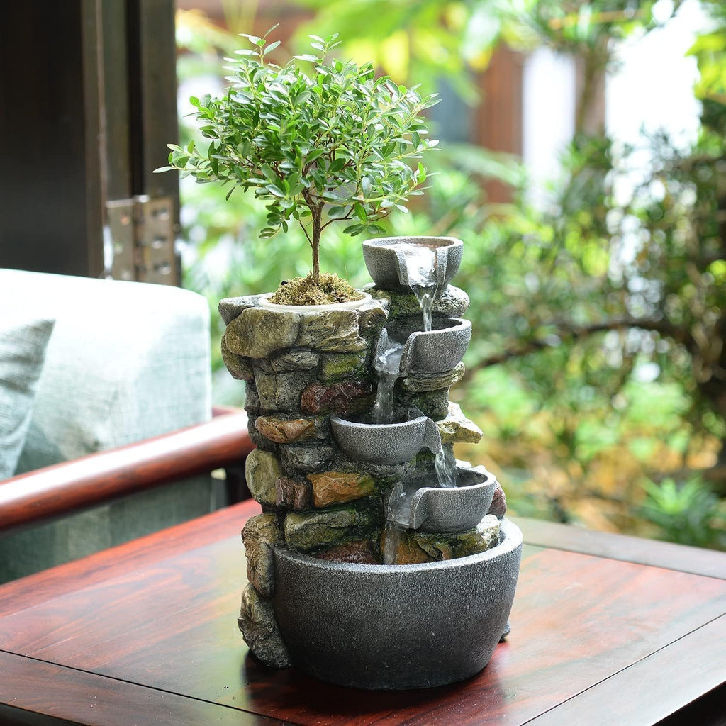 4‑Bowl Rockery Tabletop Fountain