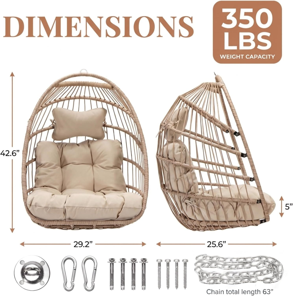 Beige Hanging Egg Chair Without Stand