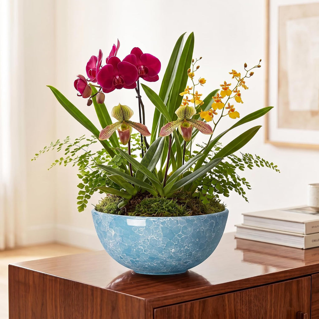 10 Inch Droplet Blue Ceramic Lotus Planter