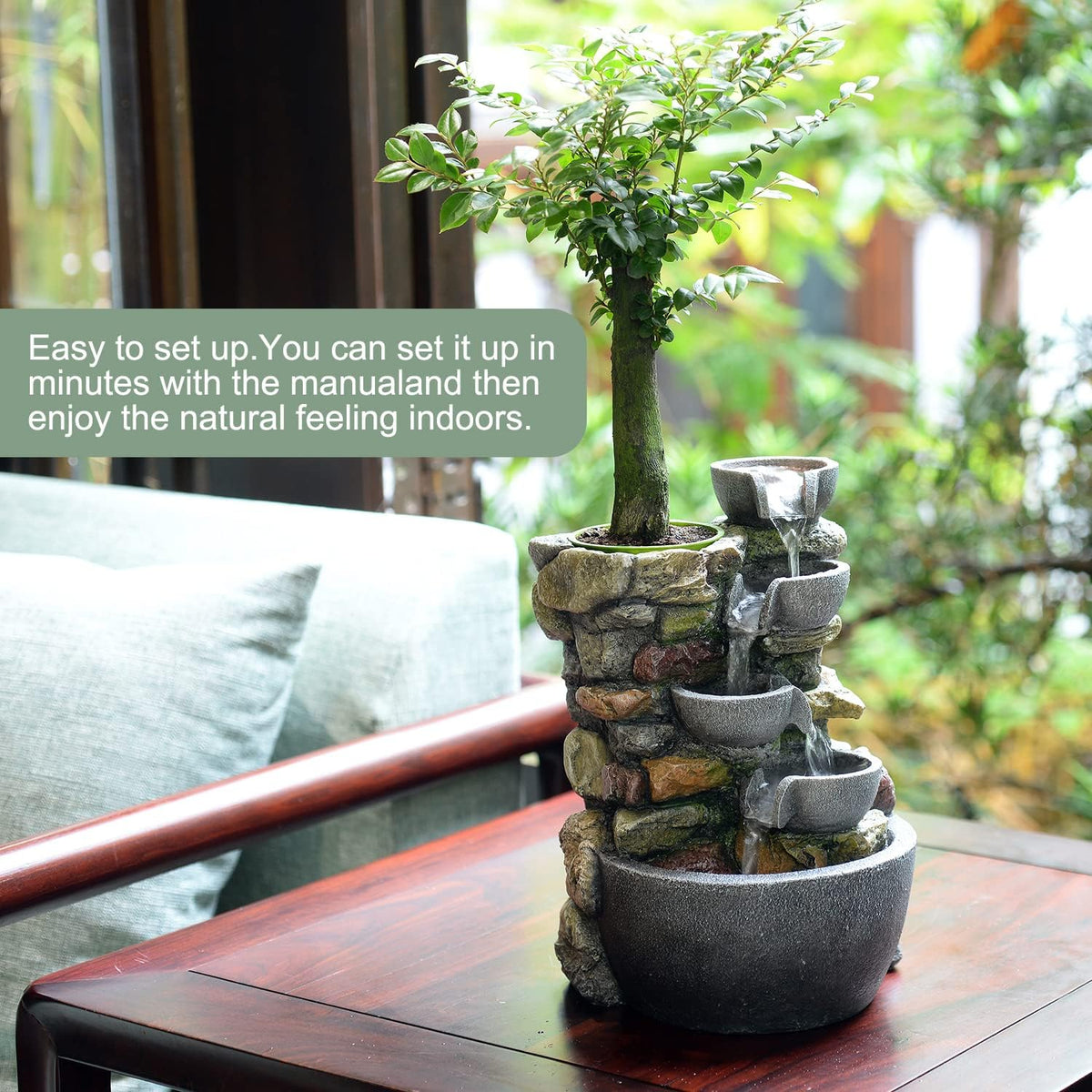 4‑Bowl Rockery Tabletop Fountain