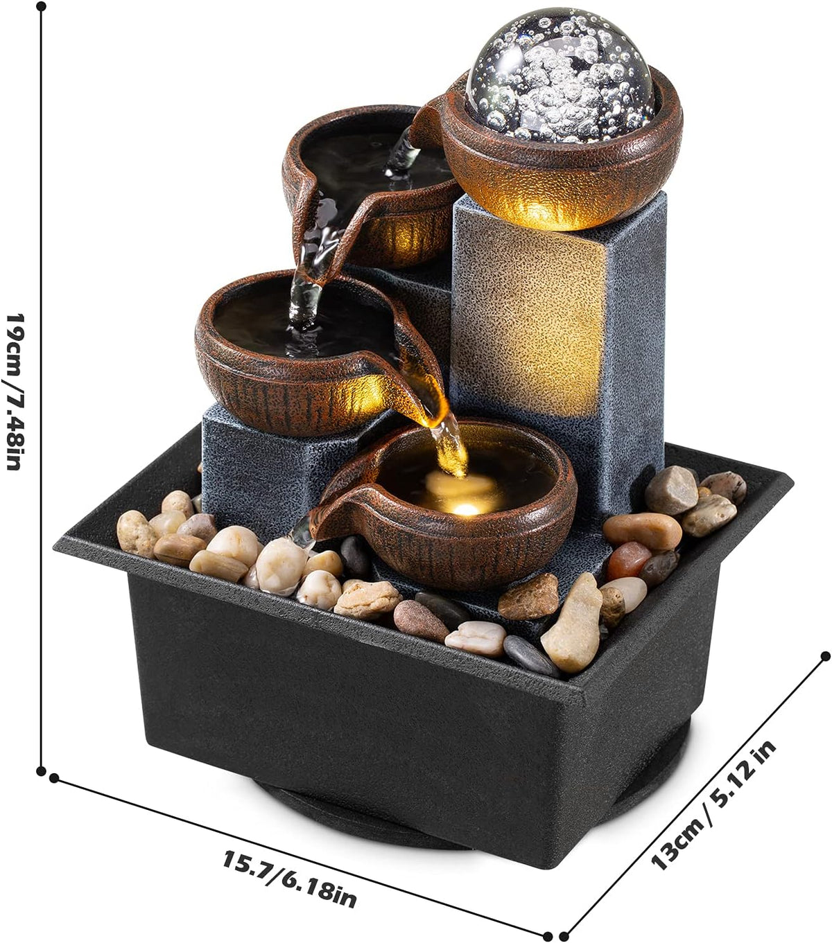 4‑Level Led Tabletop Fountain With Bubble Balls